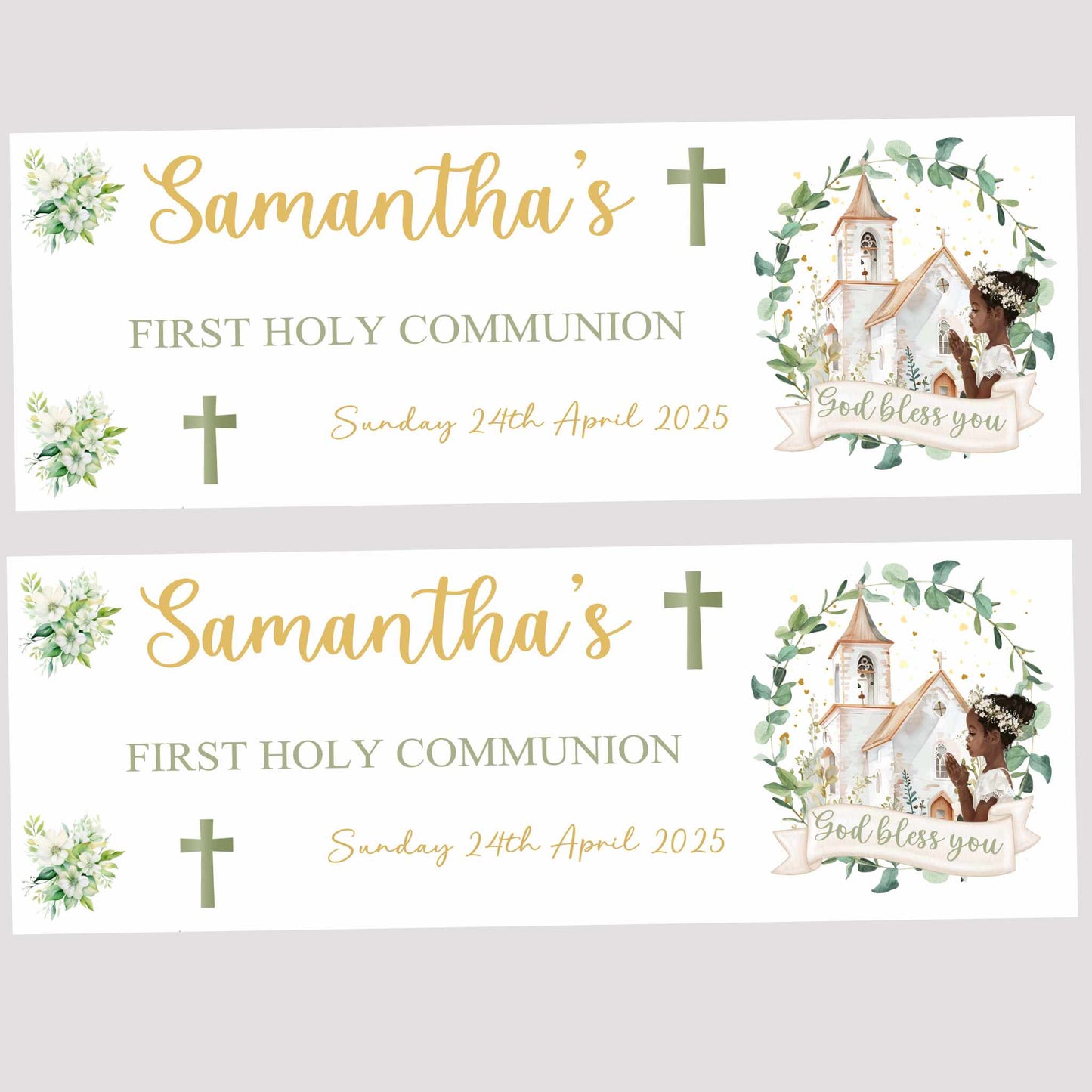 Girls Floral First Holy Communion Party Banner