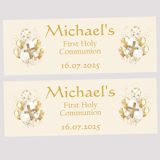 Gold Balloons First Holy Communion Party Banner