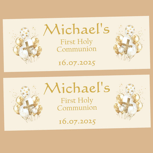 Gold Balloons First Holy Communion Party Banner