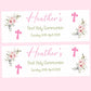Pink Floral Cross First Holy Communion Party Banner