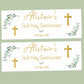 Gold Green Floral Cross First Holy Communion Party Banner