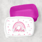 Personalised Girl's Water Bottle with Straw Pink Rainbow Hearts