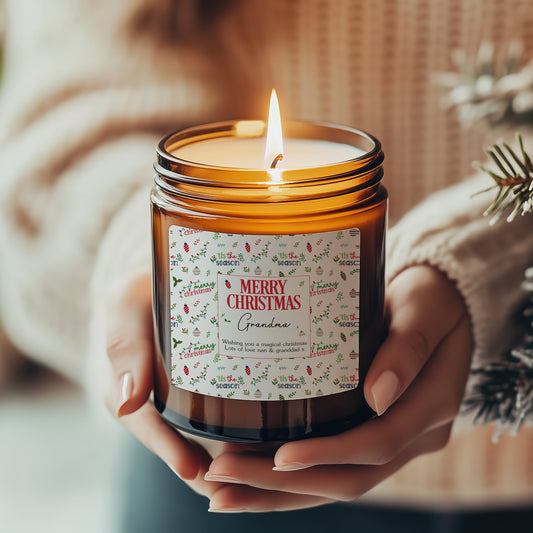 Christmas Holiday Scented Candle, Stocking Filler, Personalised with Name