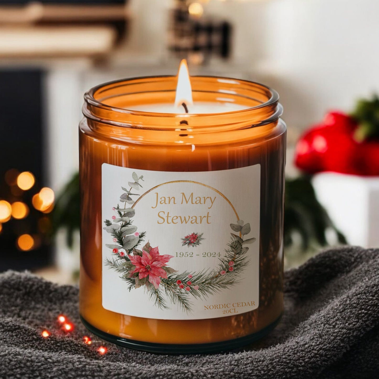 Christmas Memorial Candle, Christmas Wreath, Remembrance Gift