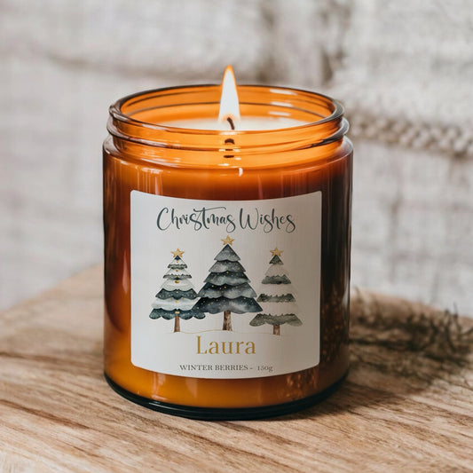 Scented Candle Christmas Gift, Christmas Trees, Personalised with Message