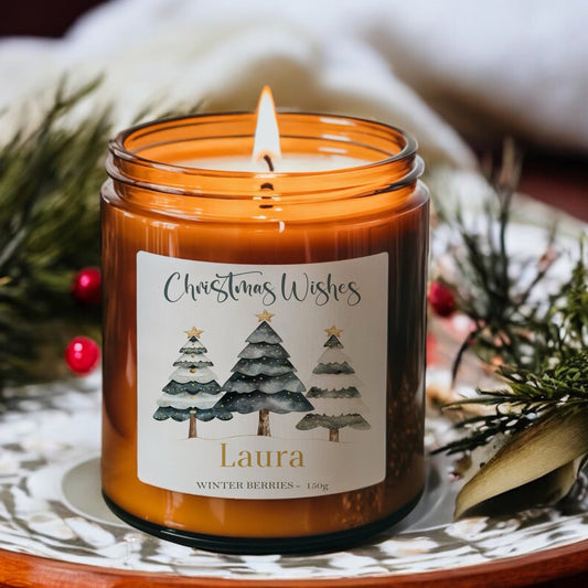 Scented Candle Christmas Gift, Christmas Trees, Personalised with Message