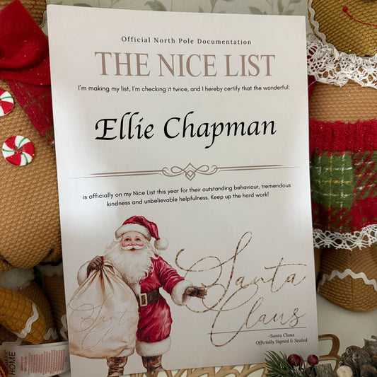 Personalised Santa Nice List Certificate Christmas Eve Box Filler
