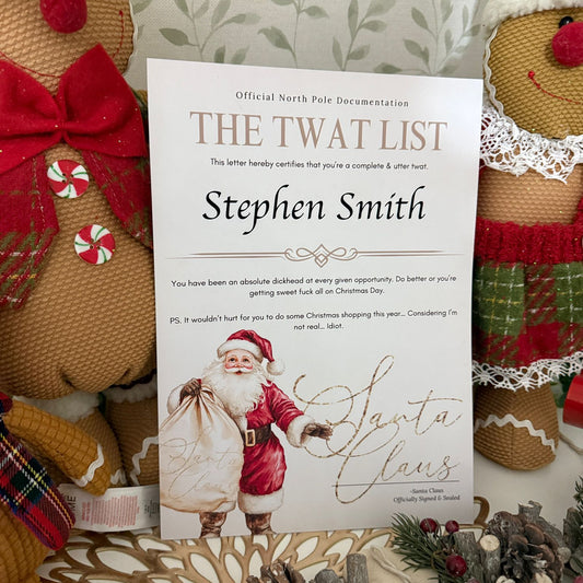 Personalised Santa Rude Cheeky ADULTS Certificate Christmas Eve Box Filler