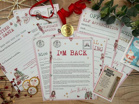 Personalised Elf I'm Back Arrival Pack, Nice List Certificate, Letter to & from Santa – Fairy Nutcracker Design