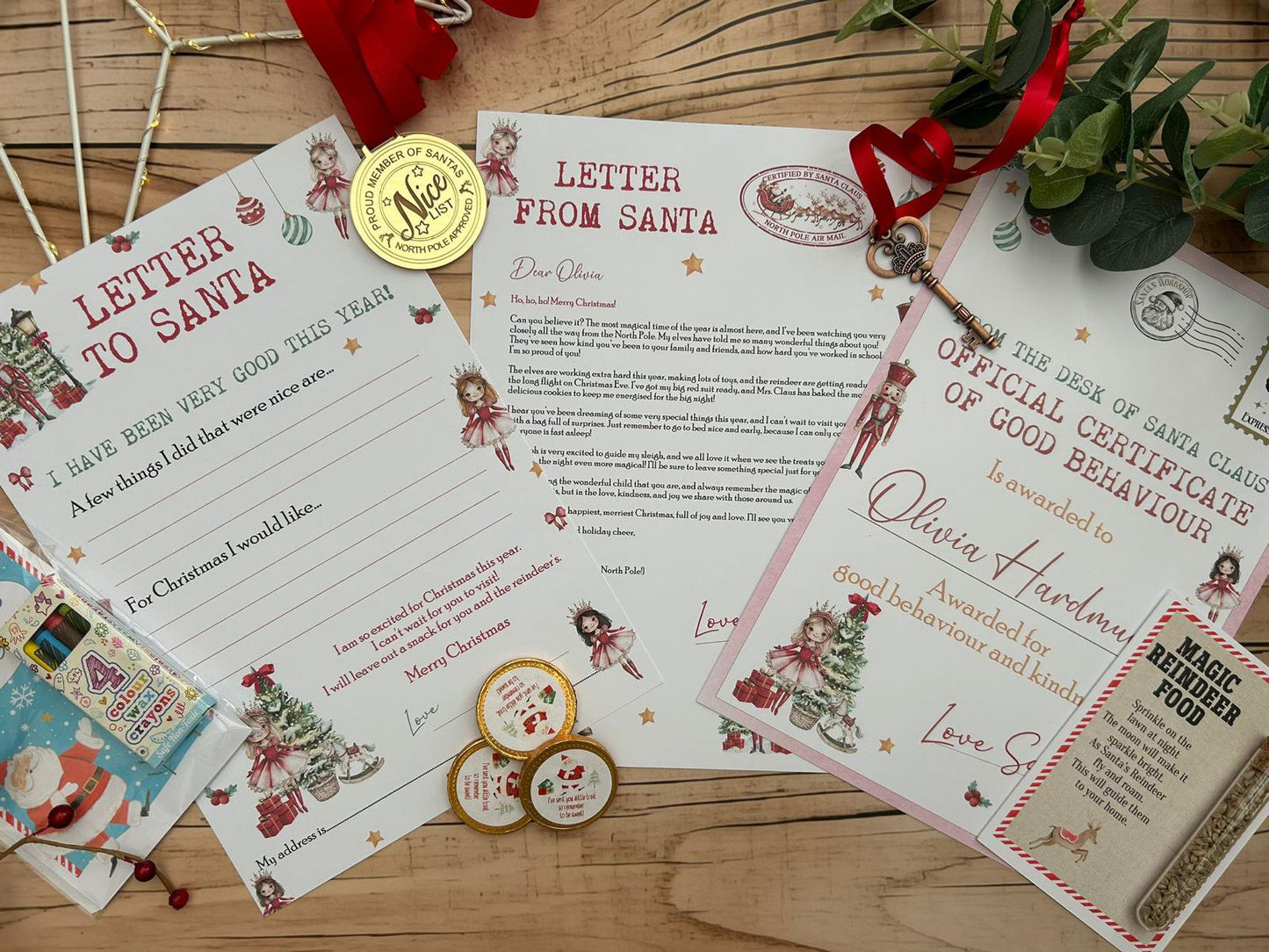 Personalised Elf I'm Back Arrival Pack, Nice List Certificate, Letter to & from Santa – Fairy Nutcracker Design