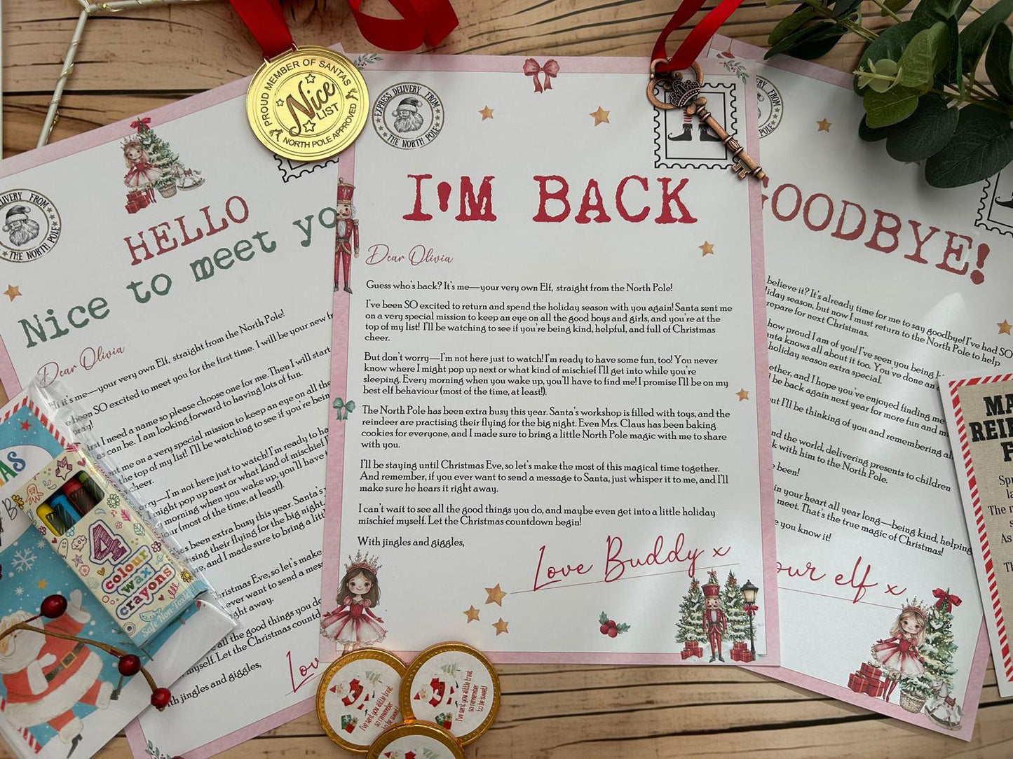 Personalised Elf I'm Back Arrival Pack, Nice List Certificate, Letter to & from Santa – Fairy Nutcracker Design