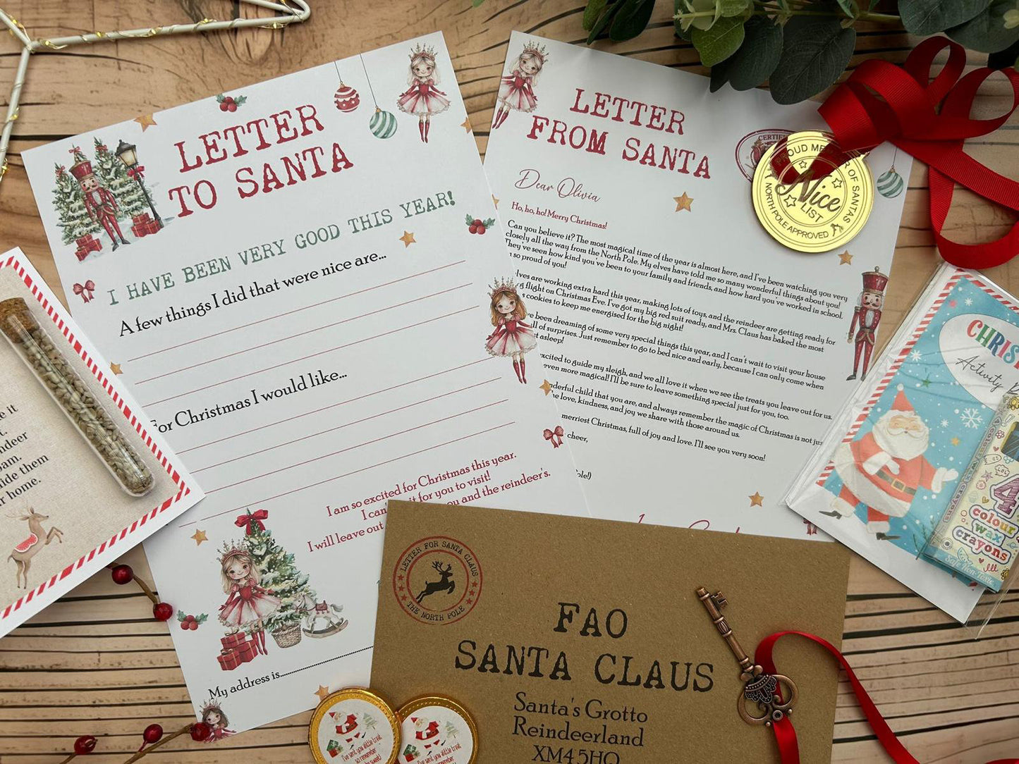 Personalised Elf I'm Back Arrival Pack, Nice List Certificate, Letter to & from Santa – Fairy Nutcracker Design
