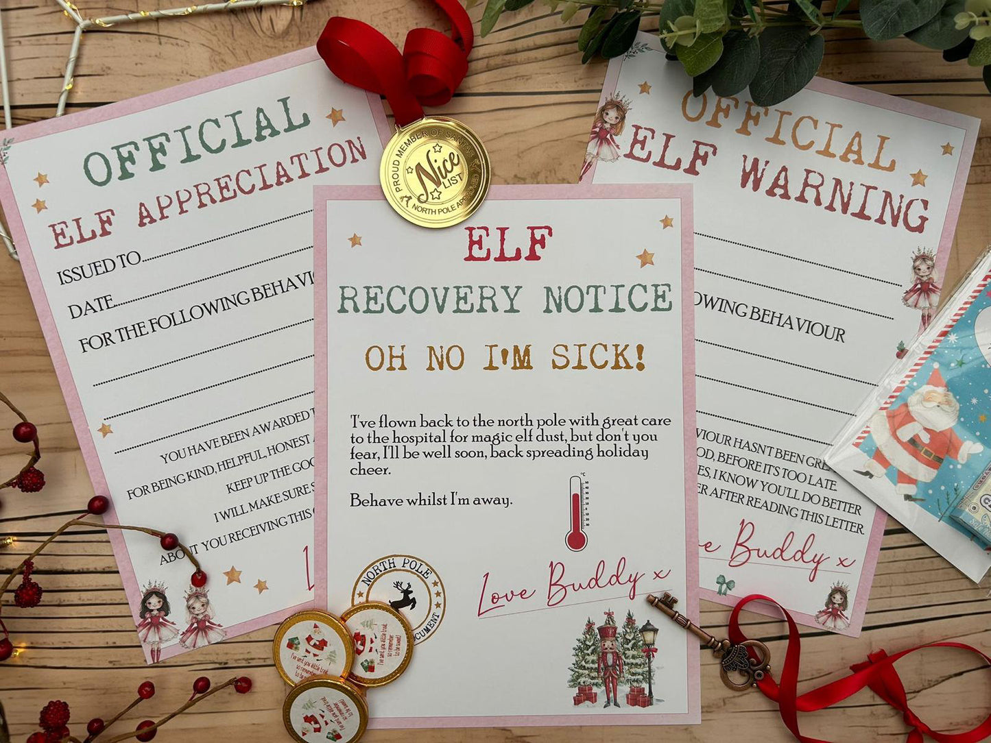 Personalised Elf I'm Back Arrival Pack, Nice List Certificate, Letter to & from Santa – Fairy Nutcracker Design