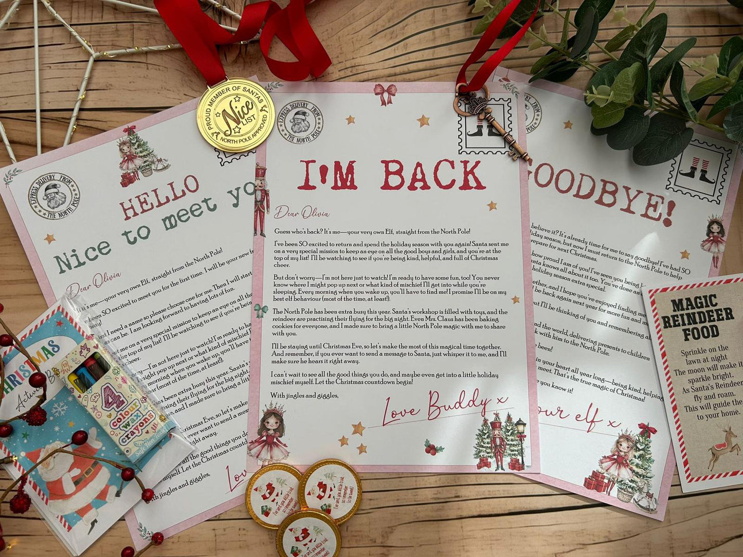Personalised Elf I'm Back Arrival Pack, Nice List Certificate, Letter to & from Santa – Fairy Nutcracker Design