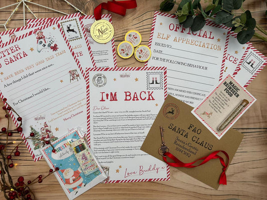 Personalised Elf I'm Back Arrival Pack, Nice List Certificate, Letter to & from Santa - Elf Gamer Design