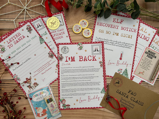Personalised Elf I'm Back Arrival Pack, Nice List Certificate, Letter to & from Santa - Santa & Elves