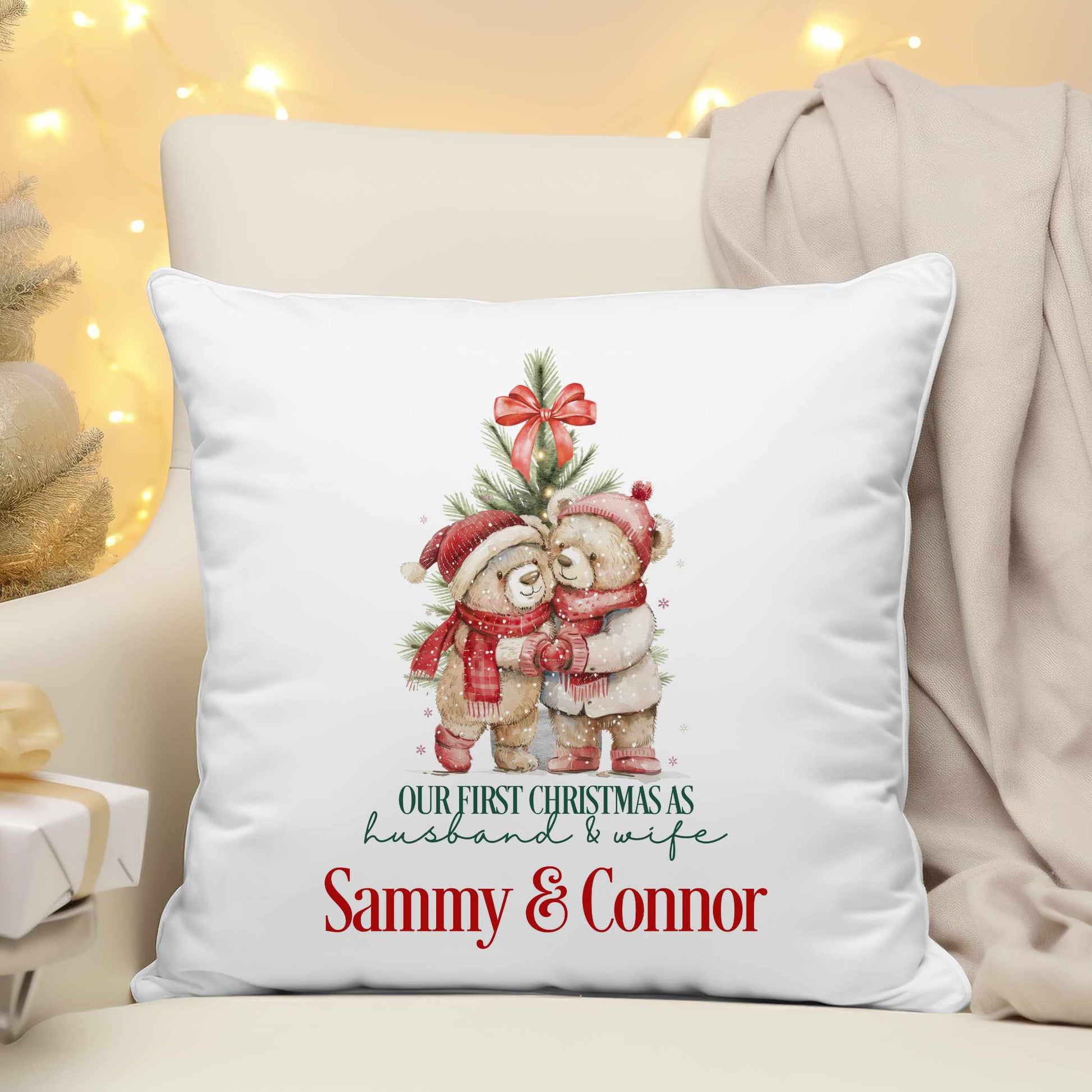 Personalised 'First Christmas as Husband and Wife' Cushion – Cozy