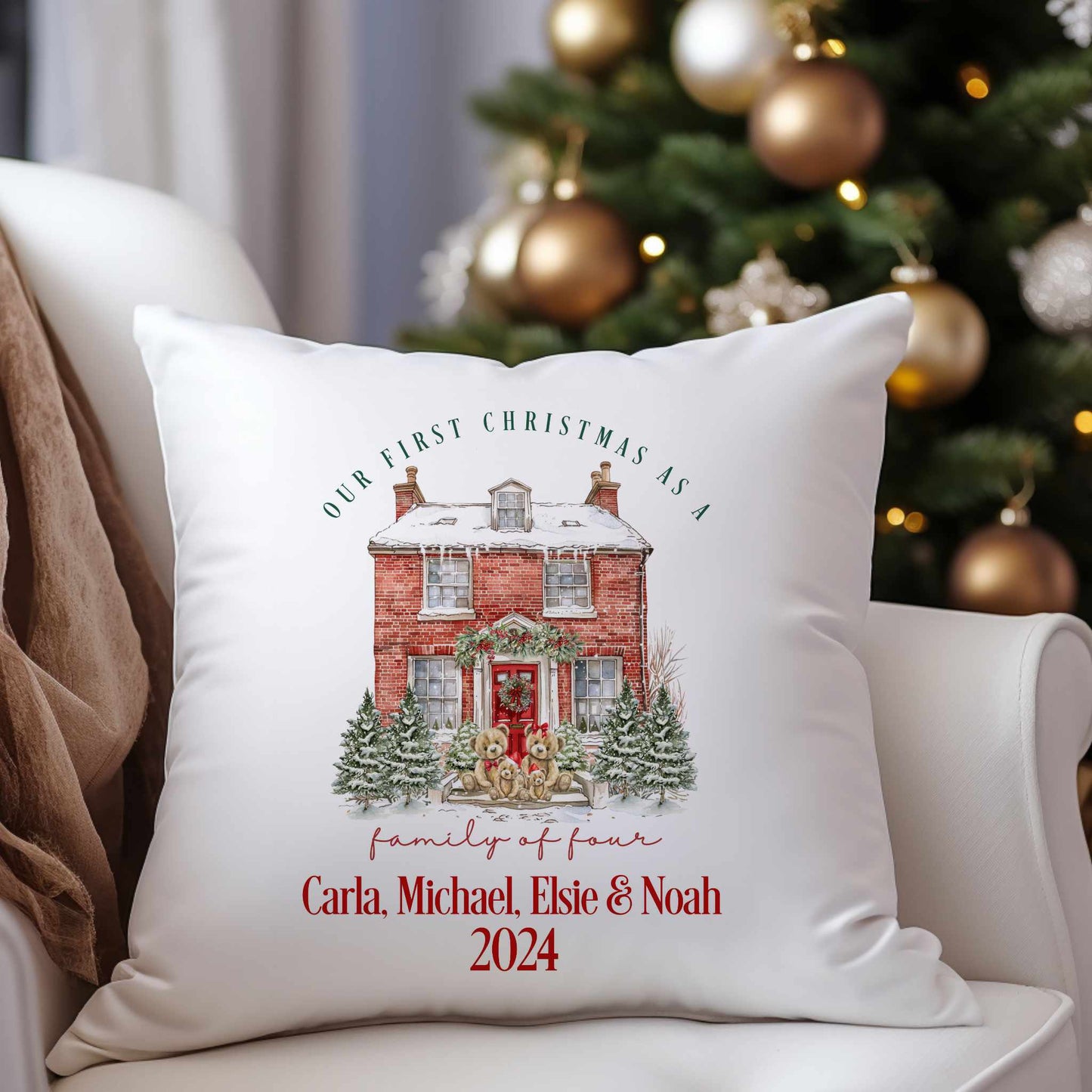 Personalised Cushion First Christmas as a Family of 3/4/5