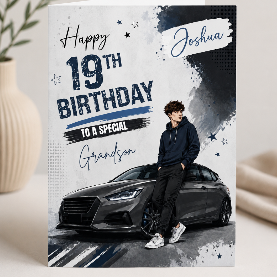 Large A4 Personalised Birthday Card with Sports Car & Teen Boy