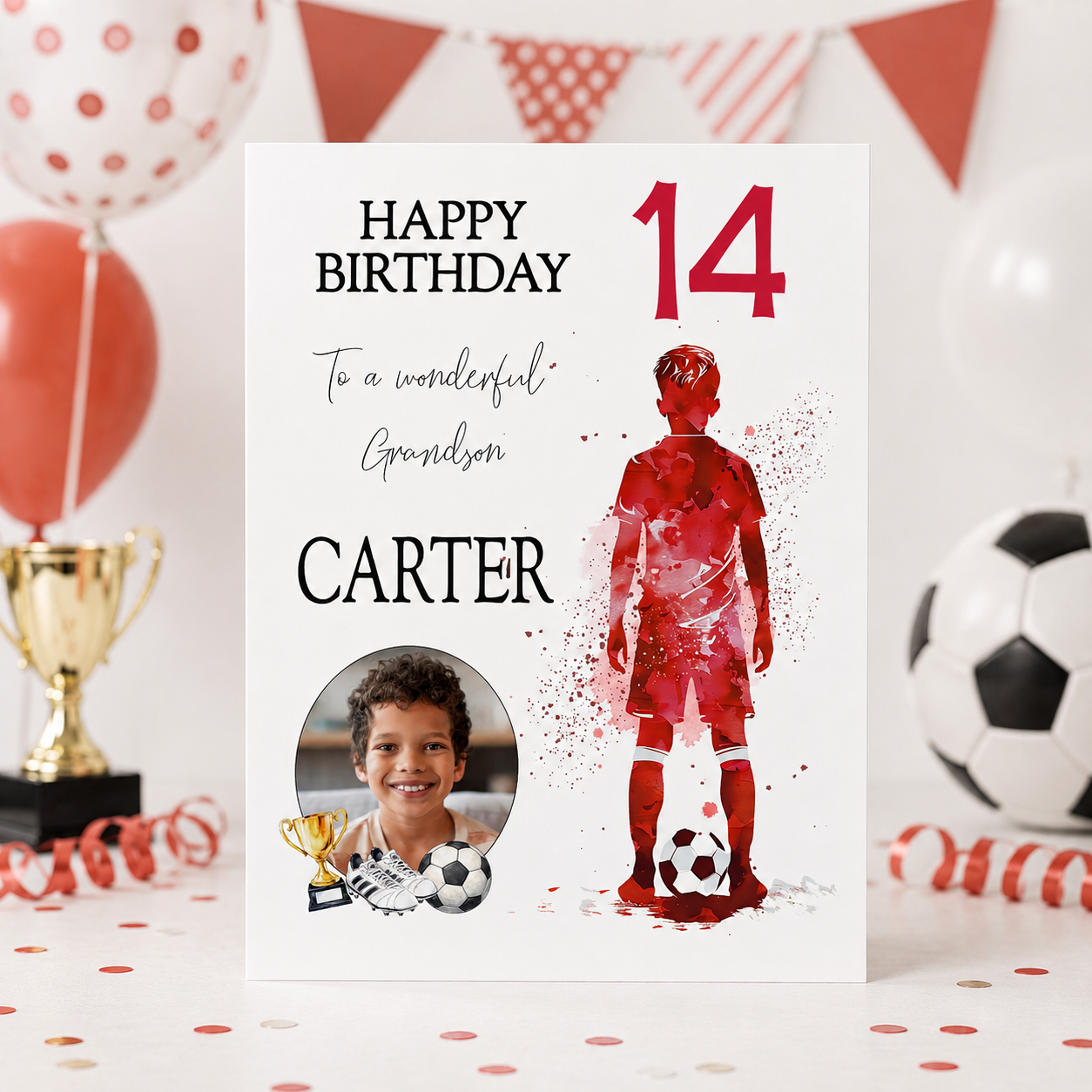 Large A4 Personalised Football Birthday Card - 4 Colour Options
