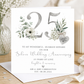 Personalised 25th Silver Wedding Anniversary card with elegant silver 25 design, flowers, foliage and personalised names