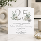 Personalised 25th Silver Wedding Anniversary card with elegant silver 25 design, flowers, foliage and personalised names