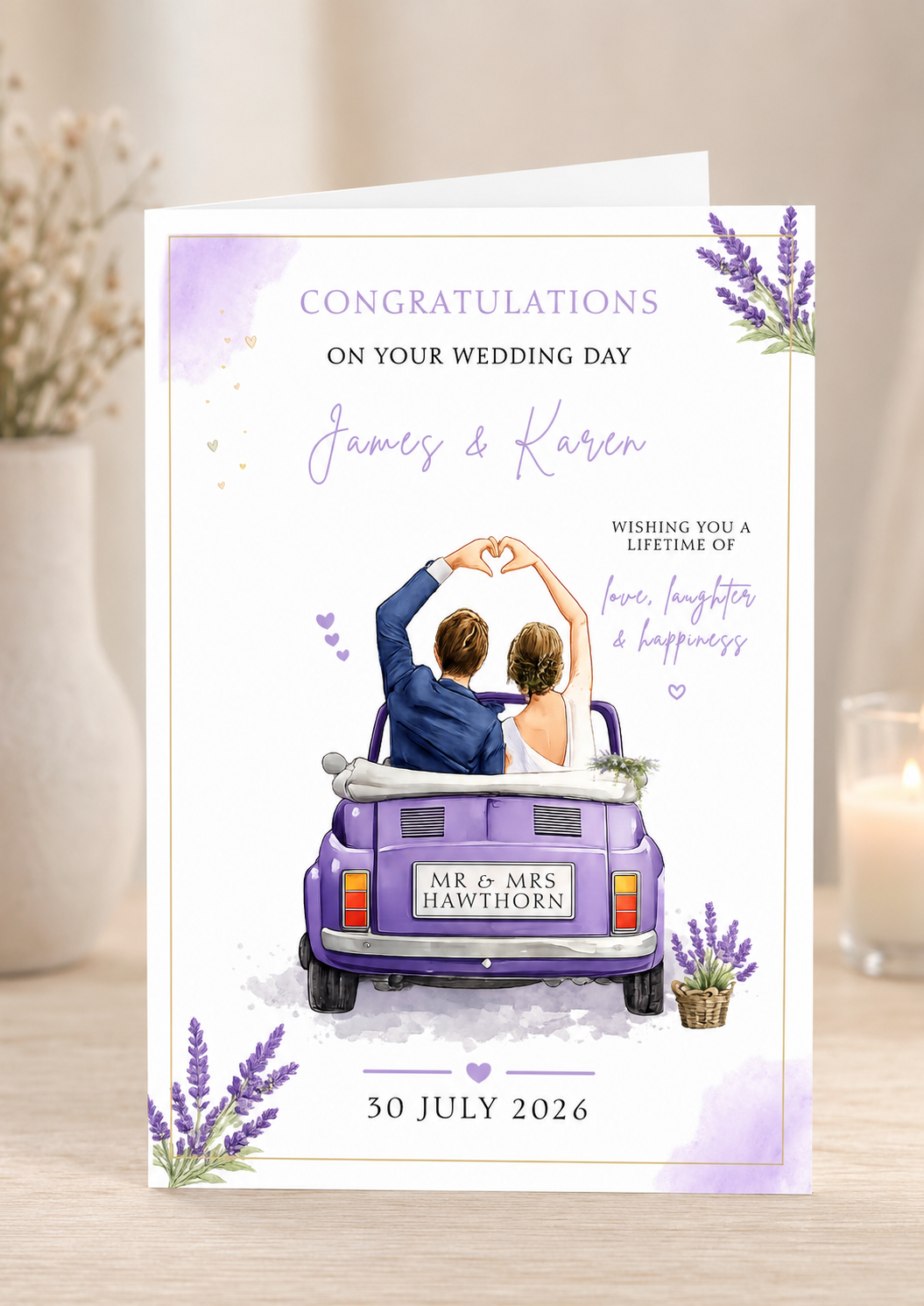 Personalised Wedding Card, Mini Car Couple
