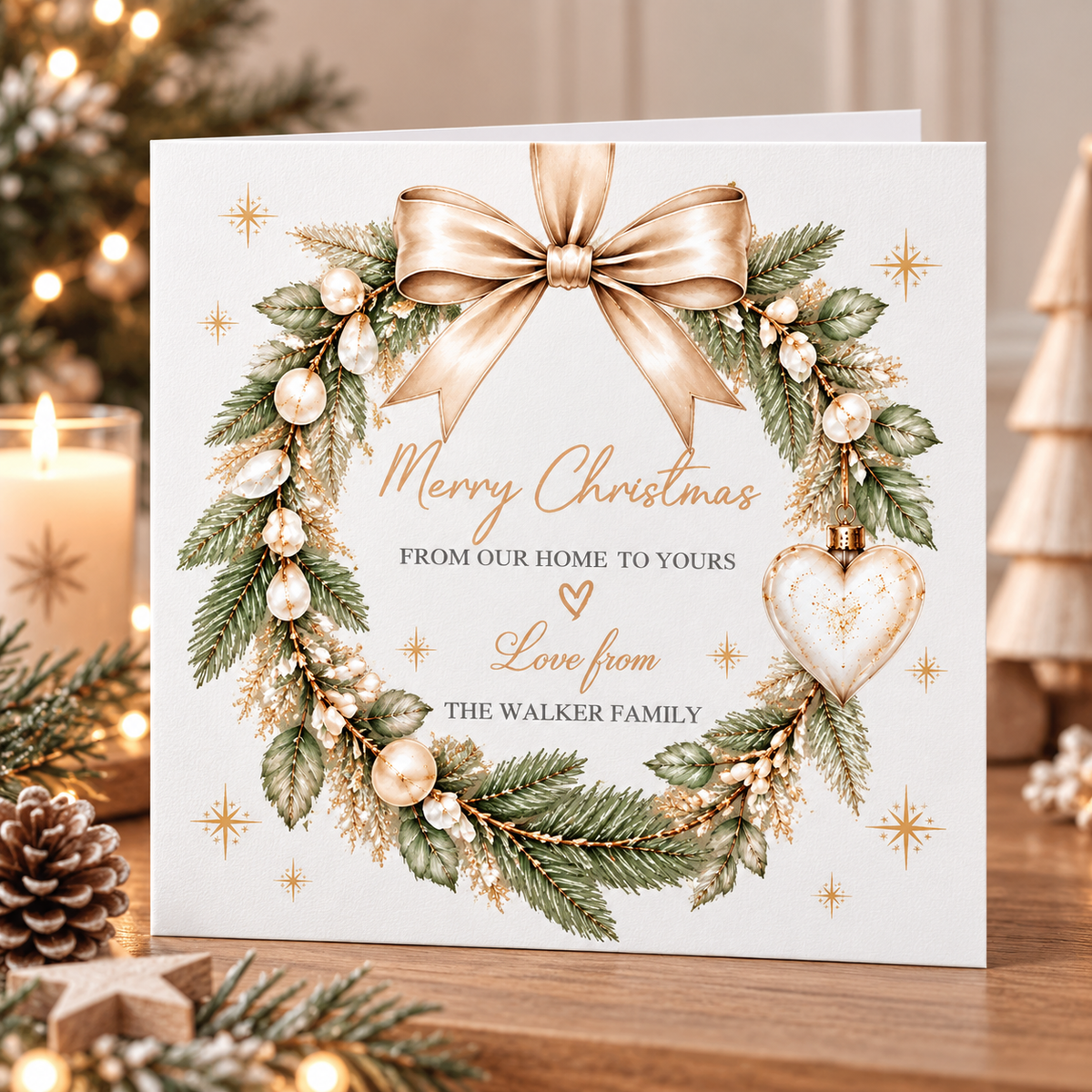 Personalised Christmas Cards – Luxury Gold & Winter Christmas Card | Family Christmas Card