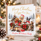 Pack of three festive Christmas dog cards featuring adorable dogs in snowy winter scenes with Christmas trees, gifts, wreaths and red and green decorations.