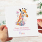 Personalised Birthday Card, Colourful Giraffe