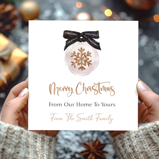 Personalised Christmas Card Pack 10, 20, 30, 40, 50 - Gold Black Baubles