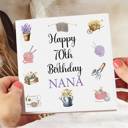 Personalised Birthday Card, Gardening, Knitting