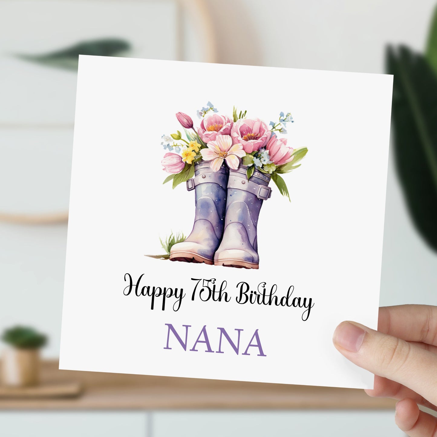 Personalised Birthday Card, Floral Watercolour Wellies