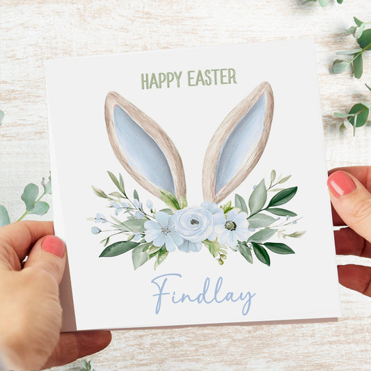 Personalised Easter Bunny Ears Card – Custom Name Card for Children, Grandchildren, Boys & Girls