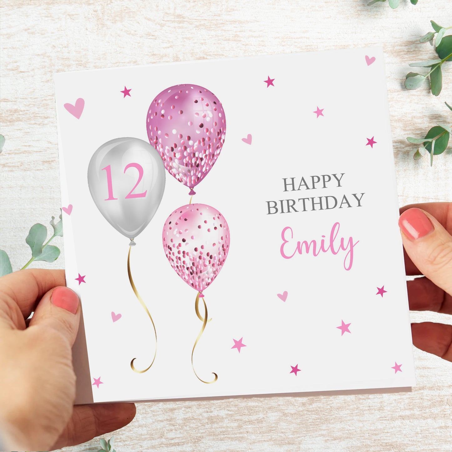 Personalised Female Girls Handmade Birthday Card Pink Balloons