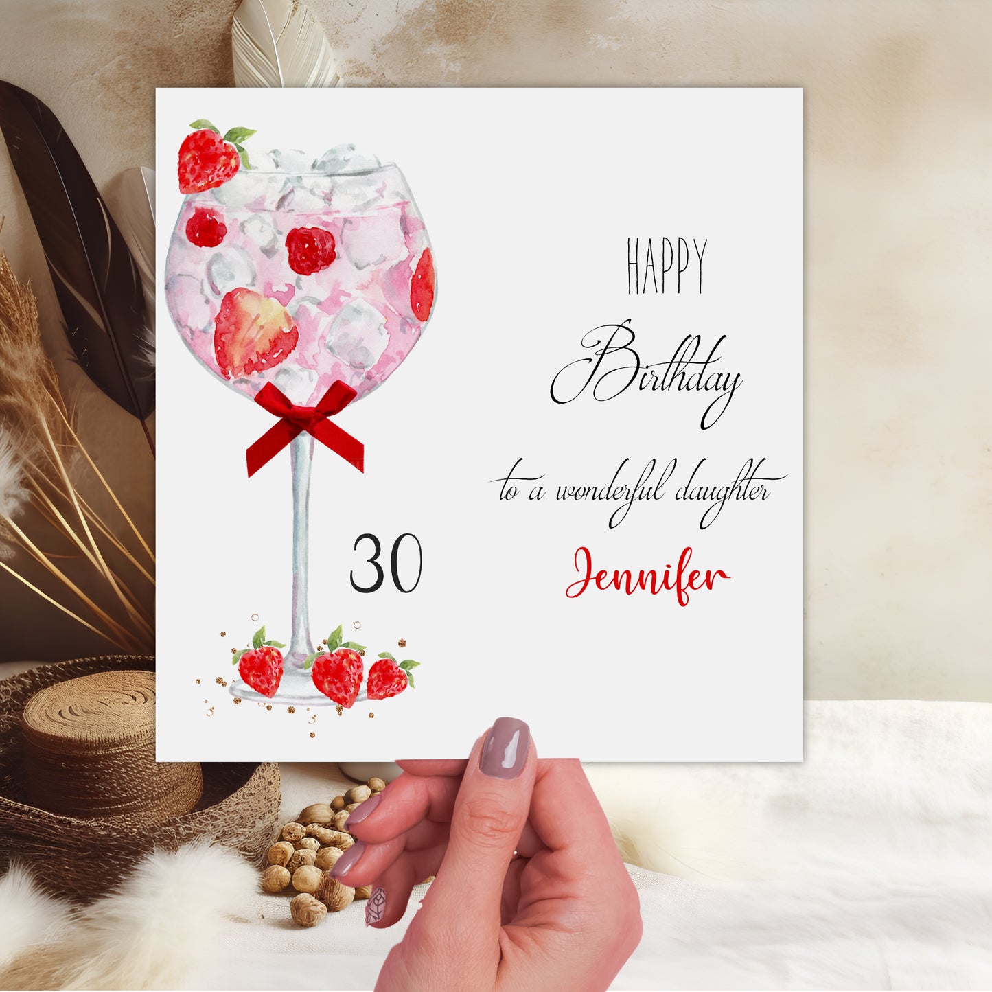 Personalised Birthday Card Strawberry Gin Cocktail