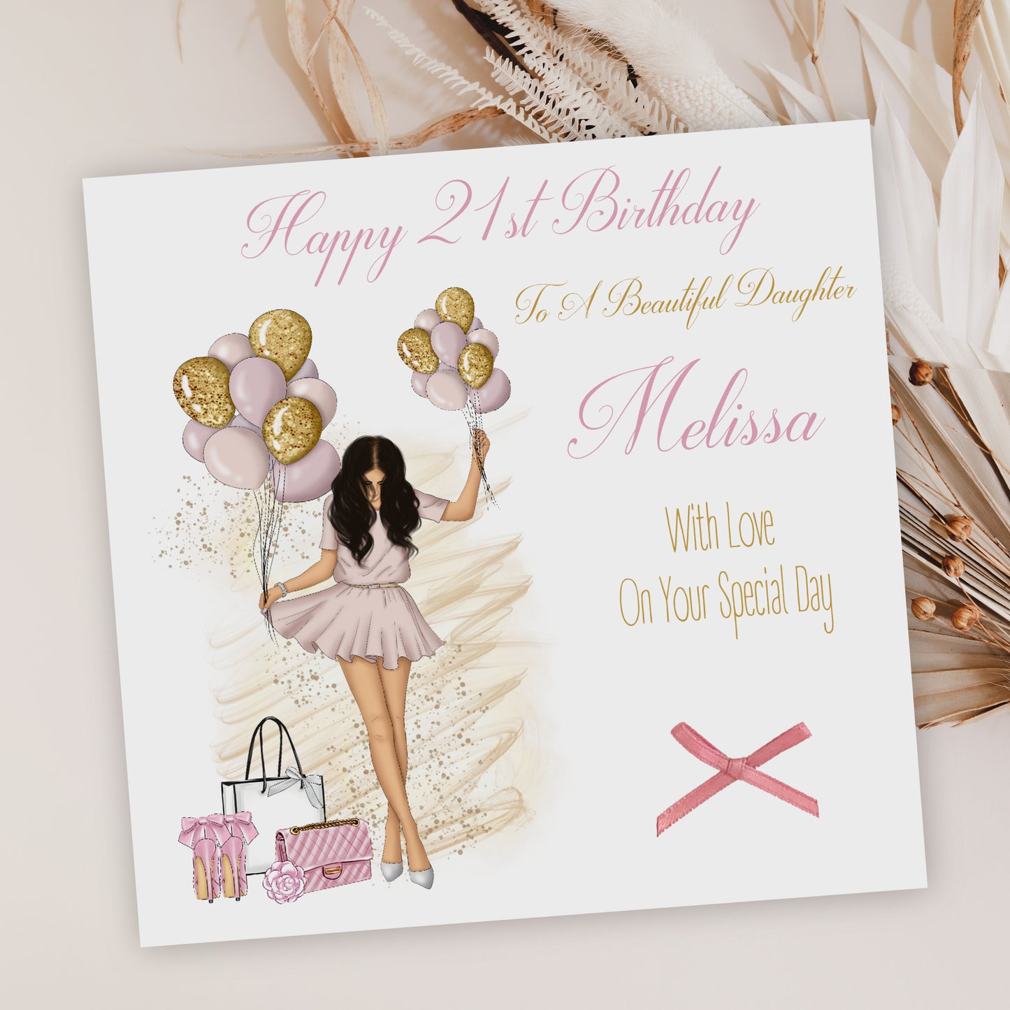 Personalised Female Girl's Birthday Card Girl Balloons