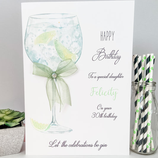 Large A4 Personalised Handmade Birthday Card Gin Cocktail Lime Sister Auntie Mum Bestie Friend Daughter Granddaughter Wife