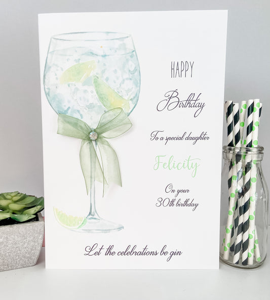 Large A4 Personalised Birthday Card Gin Cocktail