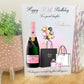 Large A4 Personalised Female Birthday Card Shopping Champagne Balloons