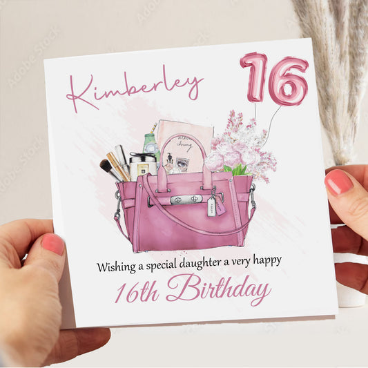 Personalised Birthday Card Pink Handbag