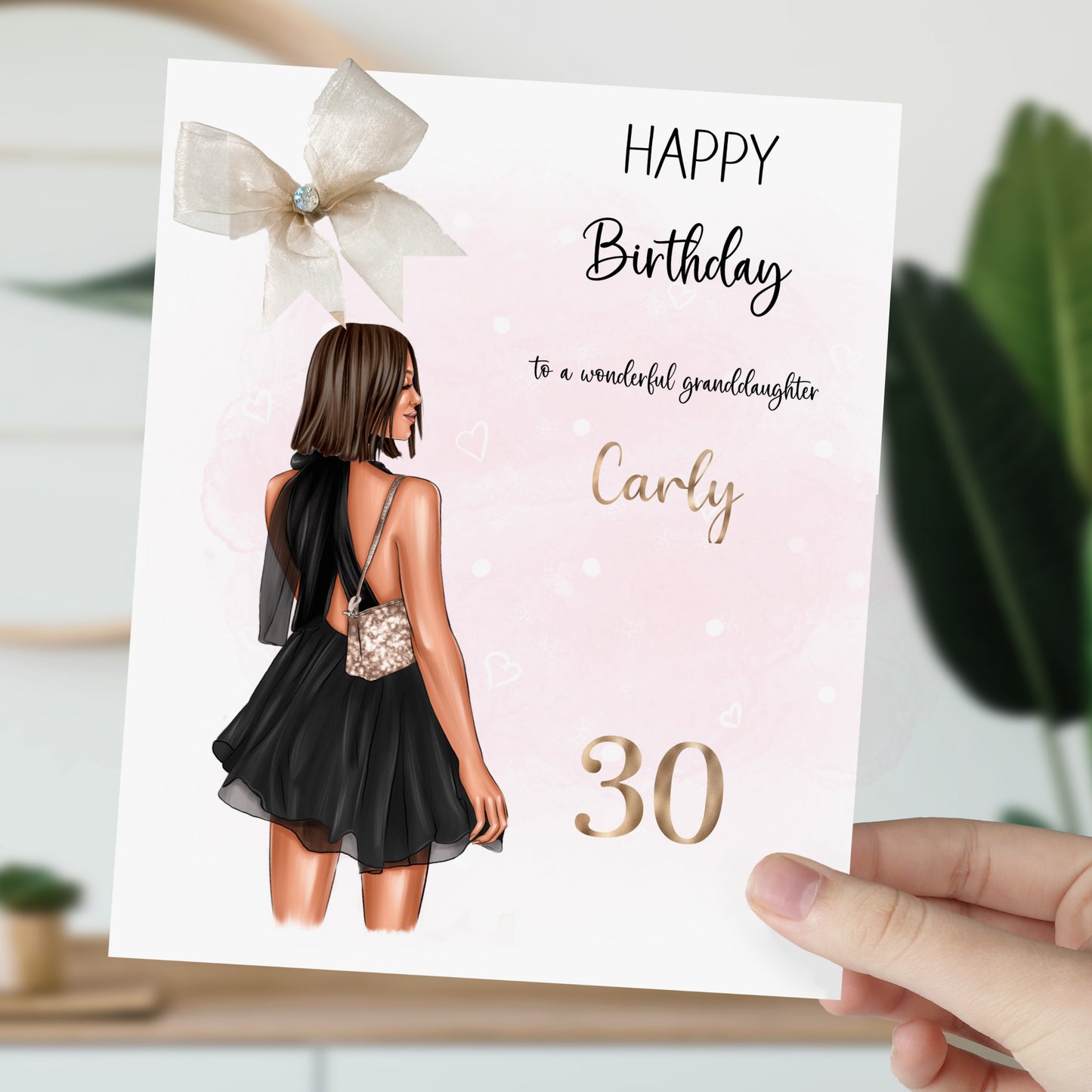 Personalised Birthday Card Party Girl Bllack Dress