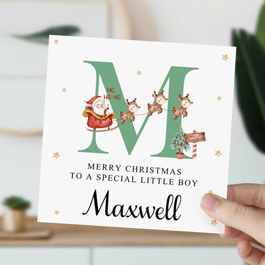 Personalised Christmas Card Santa Reindeer Initial