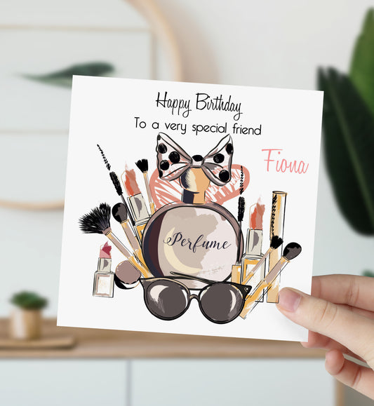 Personalised Female Girls Birthday Card Perfume Makeup