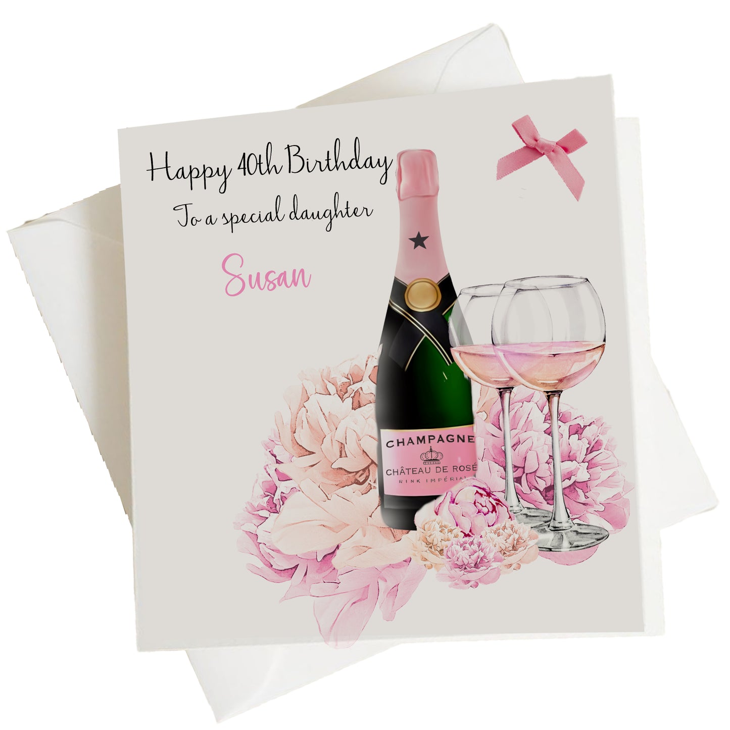 Personalised Birthday Card Floral Pink Champagne
