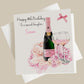 Personalised Birthday Card Floral Pink Champagne