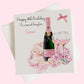 Personalised Birthday Card Floral Pink Champagne