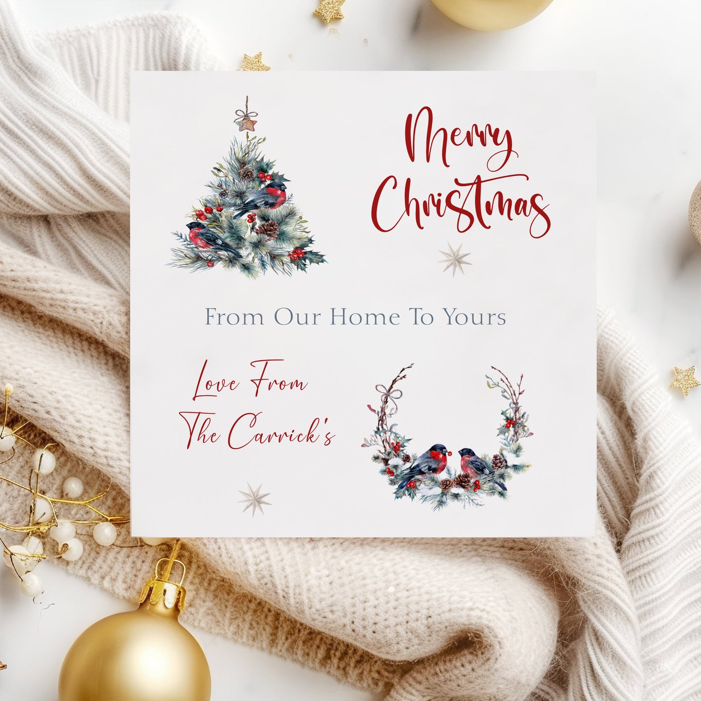 Personalised Christmas Card Pack 10, 20, 30, 40, 50 - Christmas Tree Robin