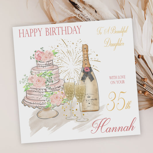 Champers and Cake Female Birthday Card