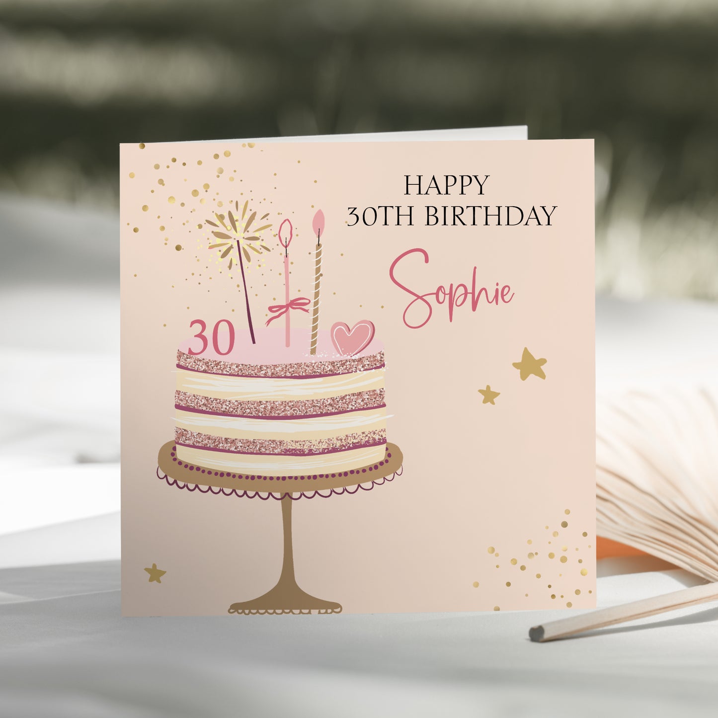 Personalised Birthday Cake Card For Her Pink Background